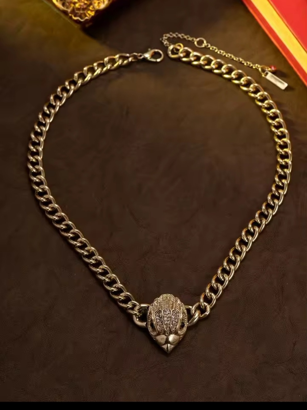 Kurt Geiger Silver-Tone Pavé Animal Head Pendant Chain Necklace